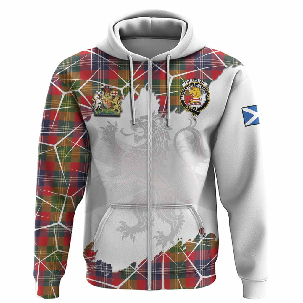 Forrester (Foster) Tartan Hoodie with Family Crest and Lion Rampant Grunge Style