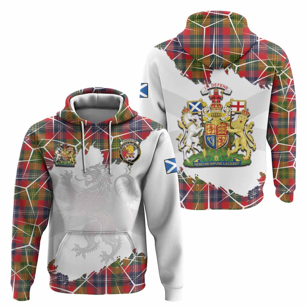 Forrester (Foster) Tartan Hoodie with Family Crest and Lion Rampant Grunge Style