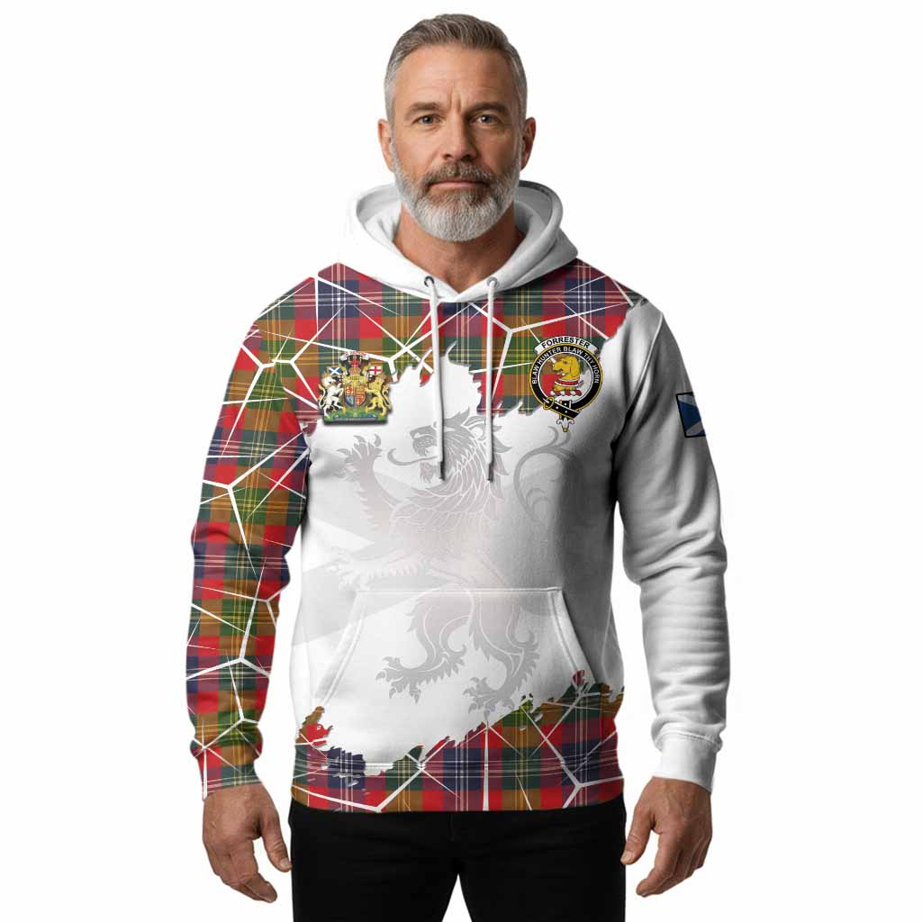 Forrester (Foster) Tartan Hoodie with Family Crest and Lion Rampant Grunge Style