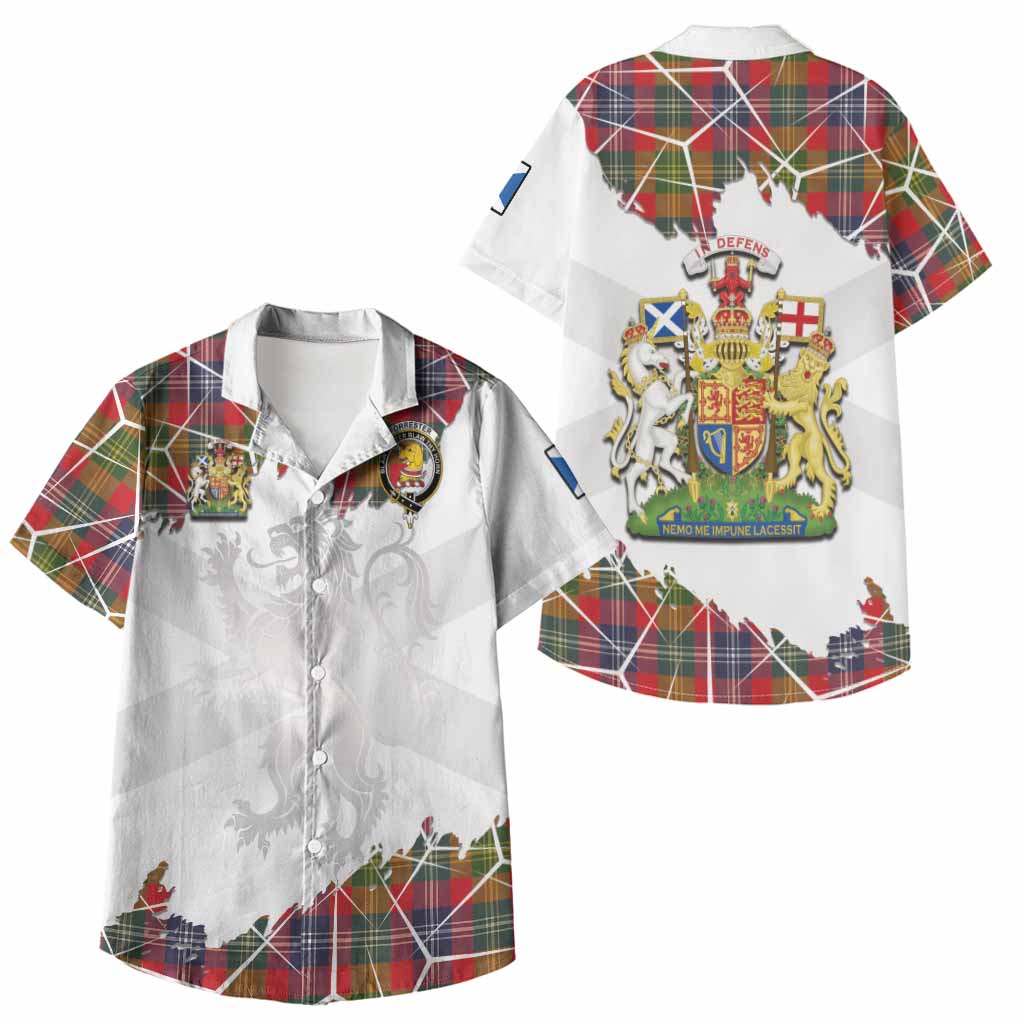 Forrester (Foster) Tartan Kid Hawaiian Shirt with Family Crest and Lion Rampant Grunge Style