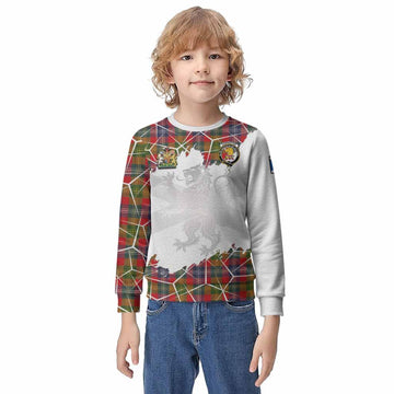 Forrester (Foster) Tartan Kid Knitted Sweatshirt with Family Crest and Lion Rampant Grunge Style