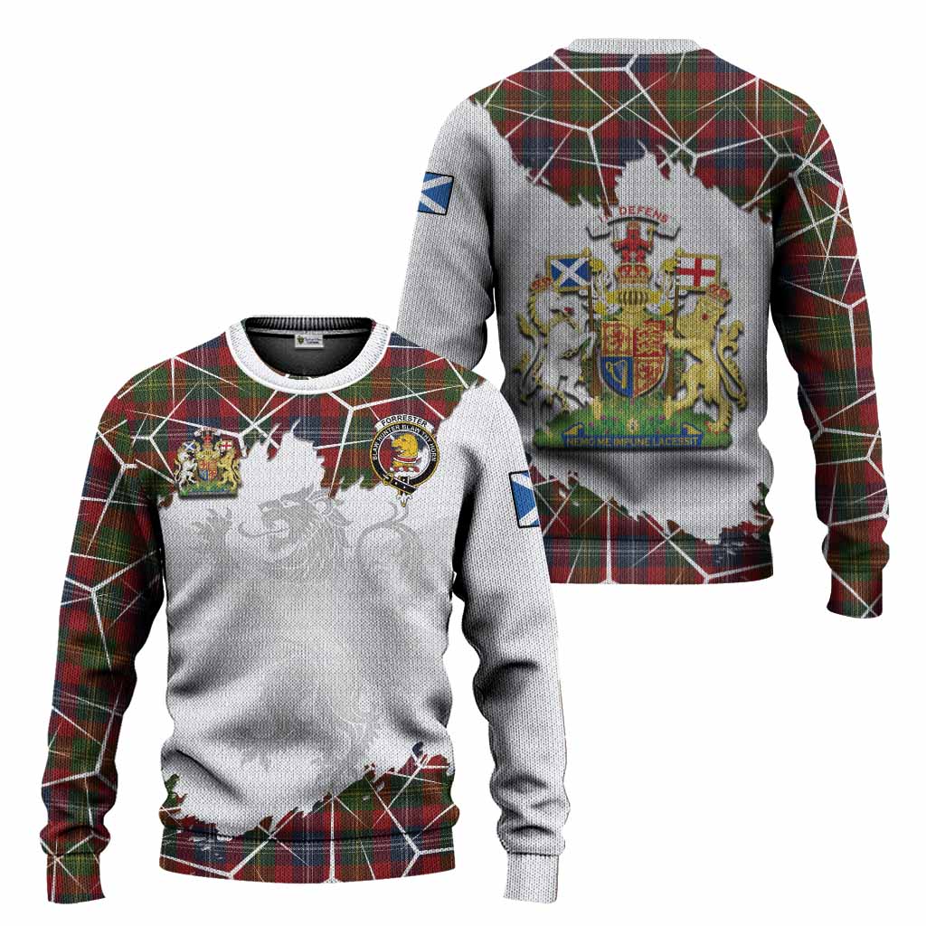 Forrester (Foster) Tartan Knitted Sweater with Family Crest and Lion Rampant Grunge Style
