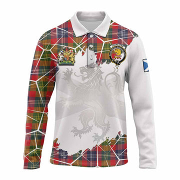 Forrester (Foster) Tartan Long Sleeve Polo Shirt with Family Crest and Lion Rampant Grunge Style