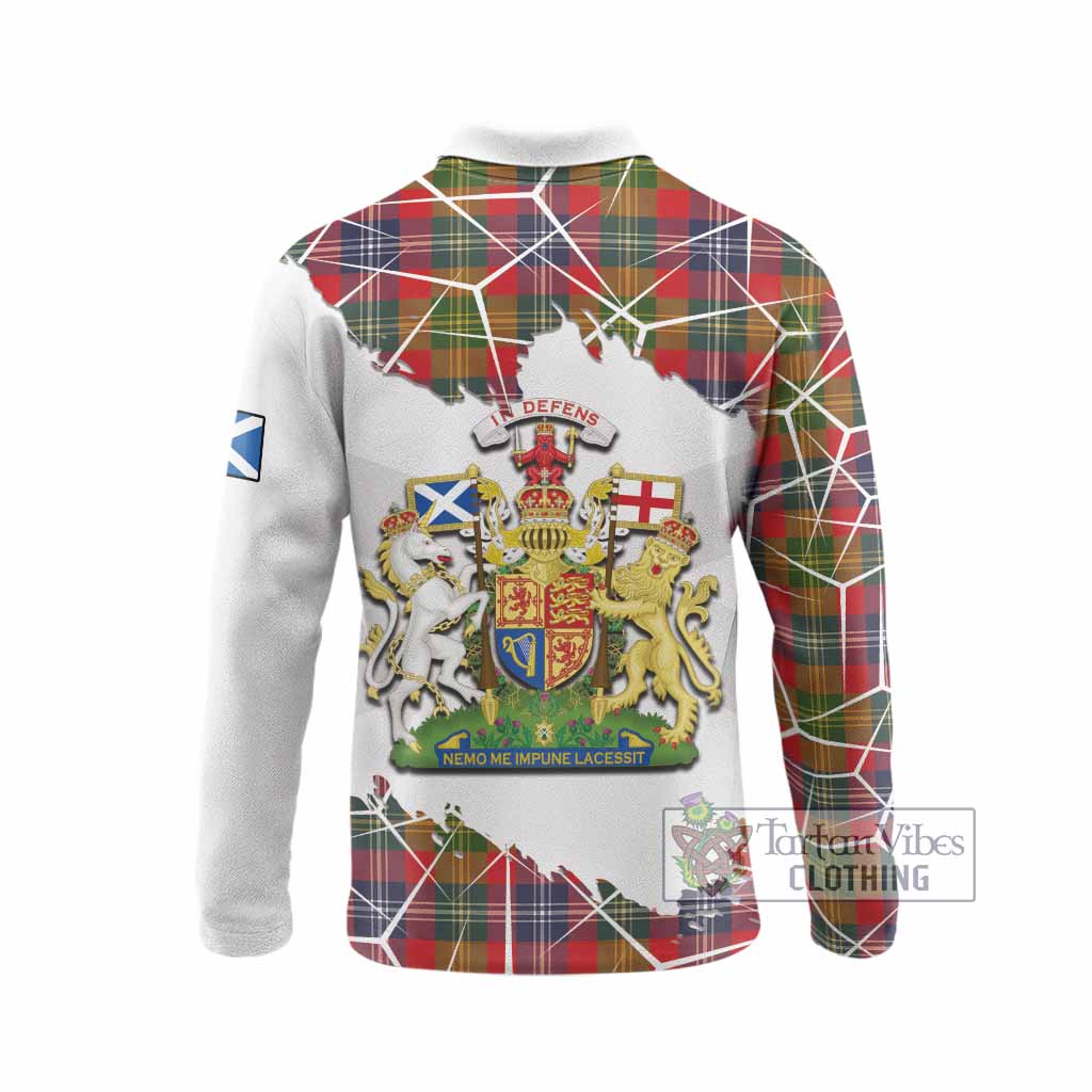 Forrester (Foster) Tartan Long Sleeve Polo Shirt with Family Crest and Lion Rampant Grunge Style