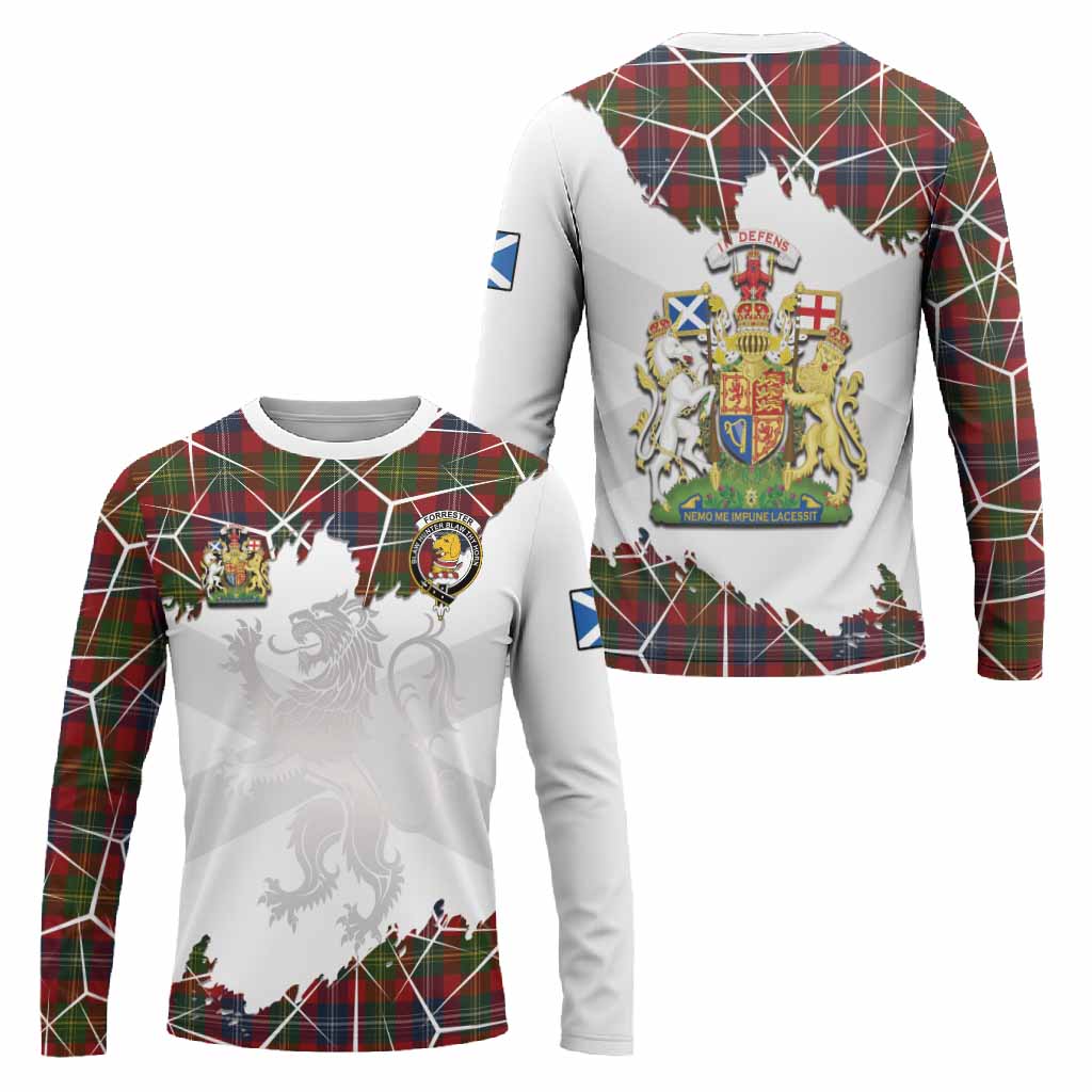 Forrester (Foster) Tartan Long Sleeve T-Shirt with Family Crest and Lion Rampant Grunge Style