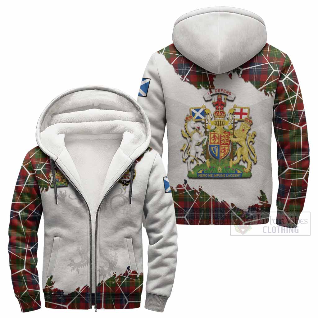 Forrester (Foster) Tartan Sherpa Hoodie with Family Crest and Lion Rampant Grunge Style