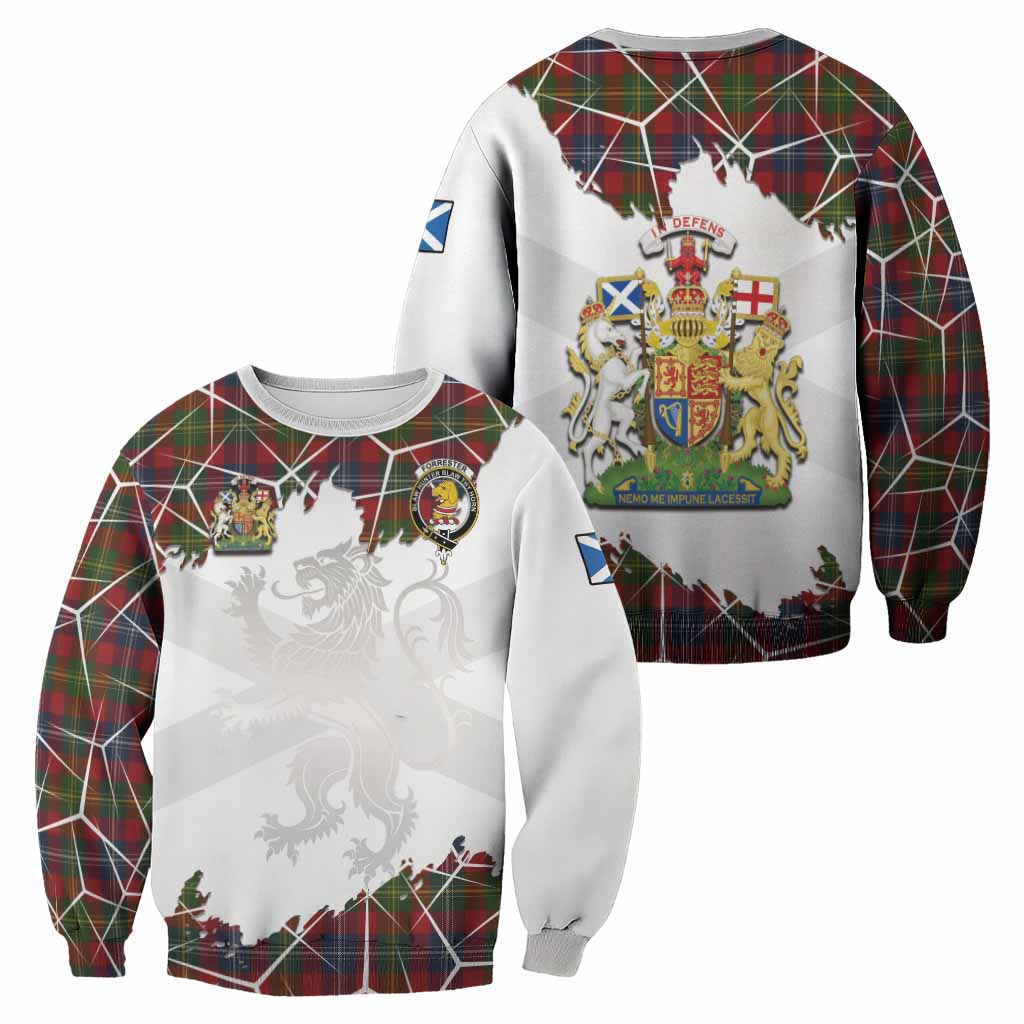 Forrester (Foster) Tartan Sweatshirt with Family Crest and Lion Rampant Grunge Style
