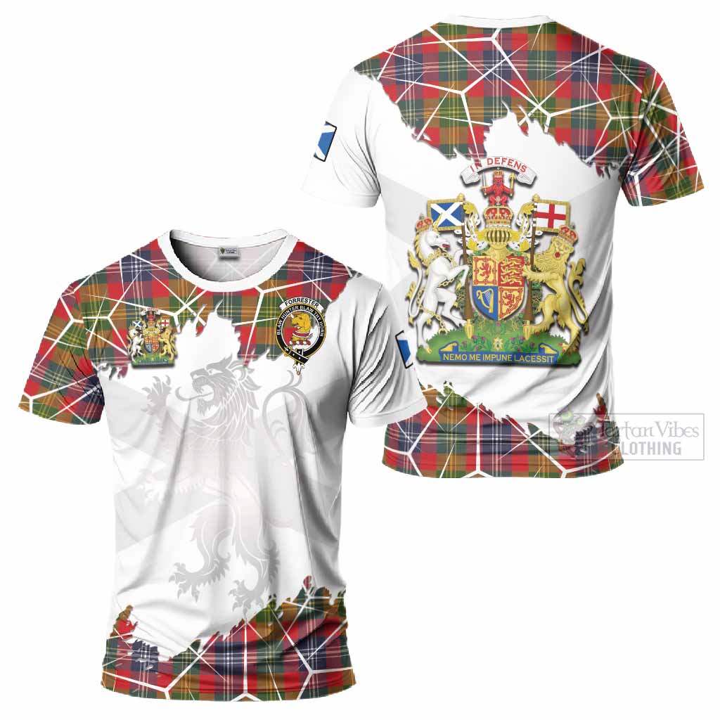 Forrester (Foster) Tartan T-Shirt with Family Crest and Lion Rampant Grunge Style