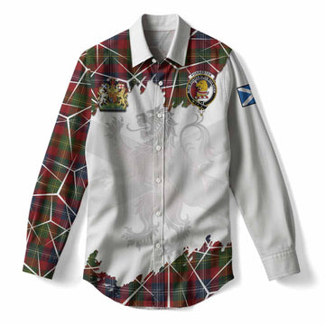 Forrester (Foster) Tartan Women Casual Shirt with Family Crest and Lion Rampant Grunge Style