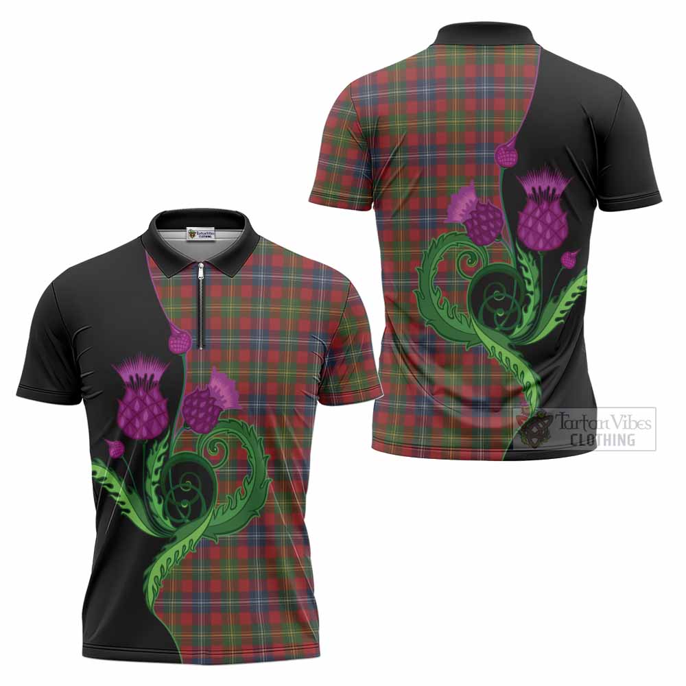Forrester (Foster) Tartan Zipper Polo Shirt Traditional Scottish Thistle