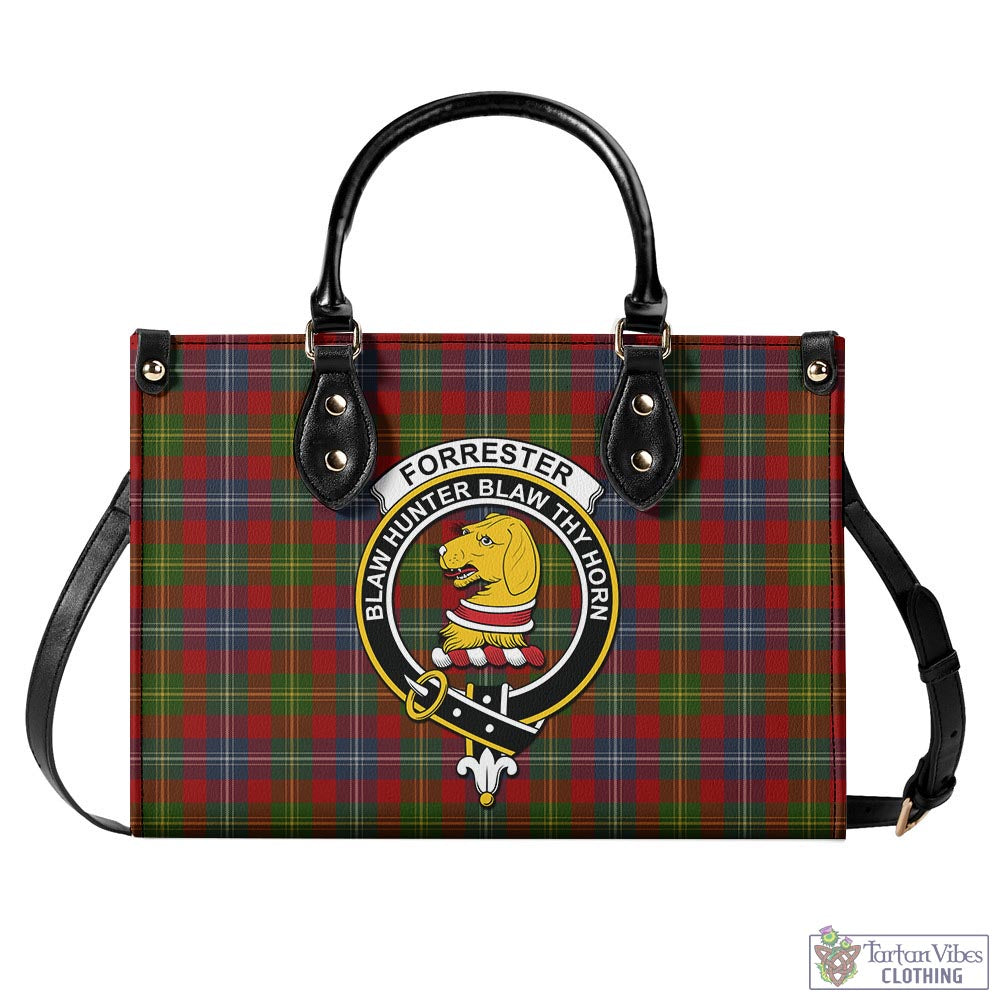 Tartan Vibes Clothing Forrester or Foster Tartan Luxury Leather Handbags with Family Crest