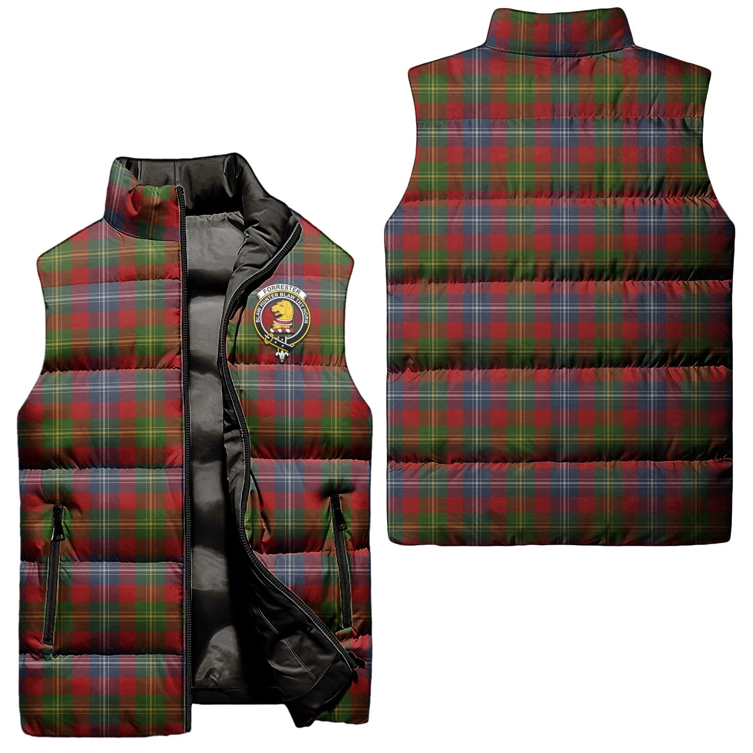 Forrester or Foster Tartan Sleeveless Puffer Jacket with Family Crest Unisex - Tartanvibesclothing