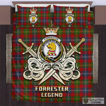 Forrester Tartan Bedding Set with Clan Crest and the Golden Sword of Courageous Legacy