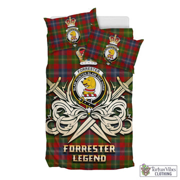 Forrester Tartan Bedding Set with Clan Crest and the Golden Sword of Courageous Legacy