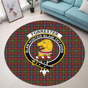 Forrester or Foster Tartan Round Rug with Family Crest - Tartanvibesclothing