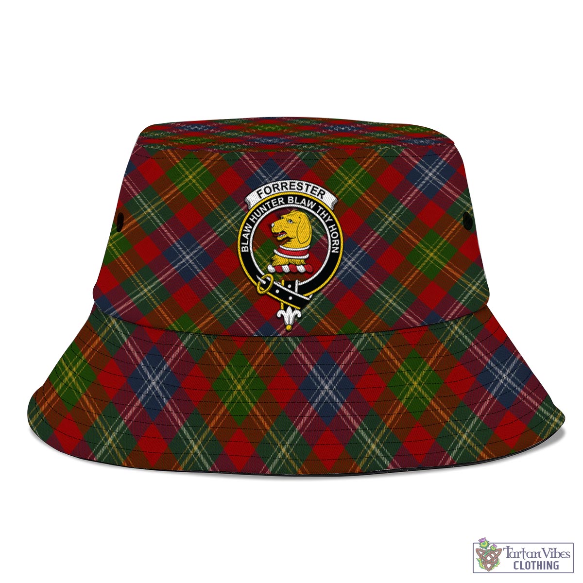 Tartan Vibes Clothing Forrester or Foster Tartan Bucket Hat with Family Crest