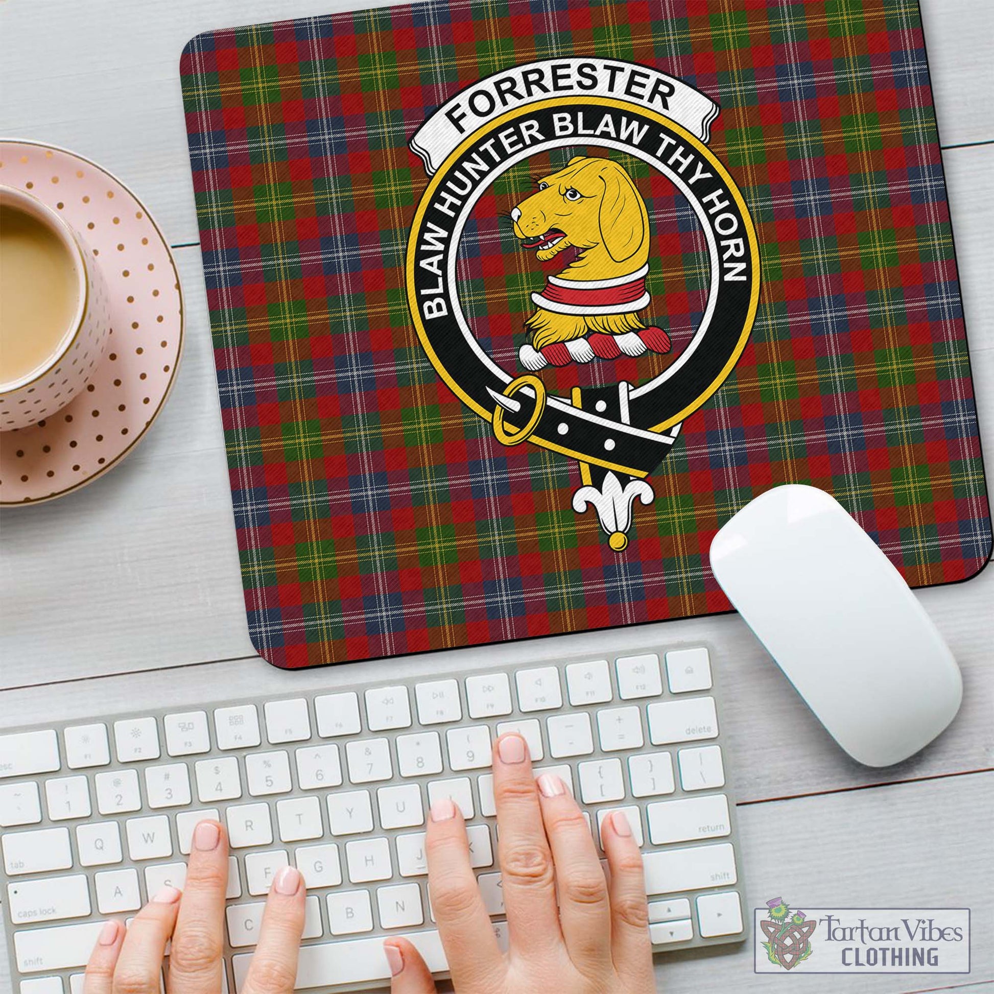 Tartan Vibes Clothing Forrester or Foster Tartan Mouse Pad with Family Crest