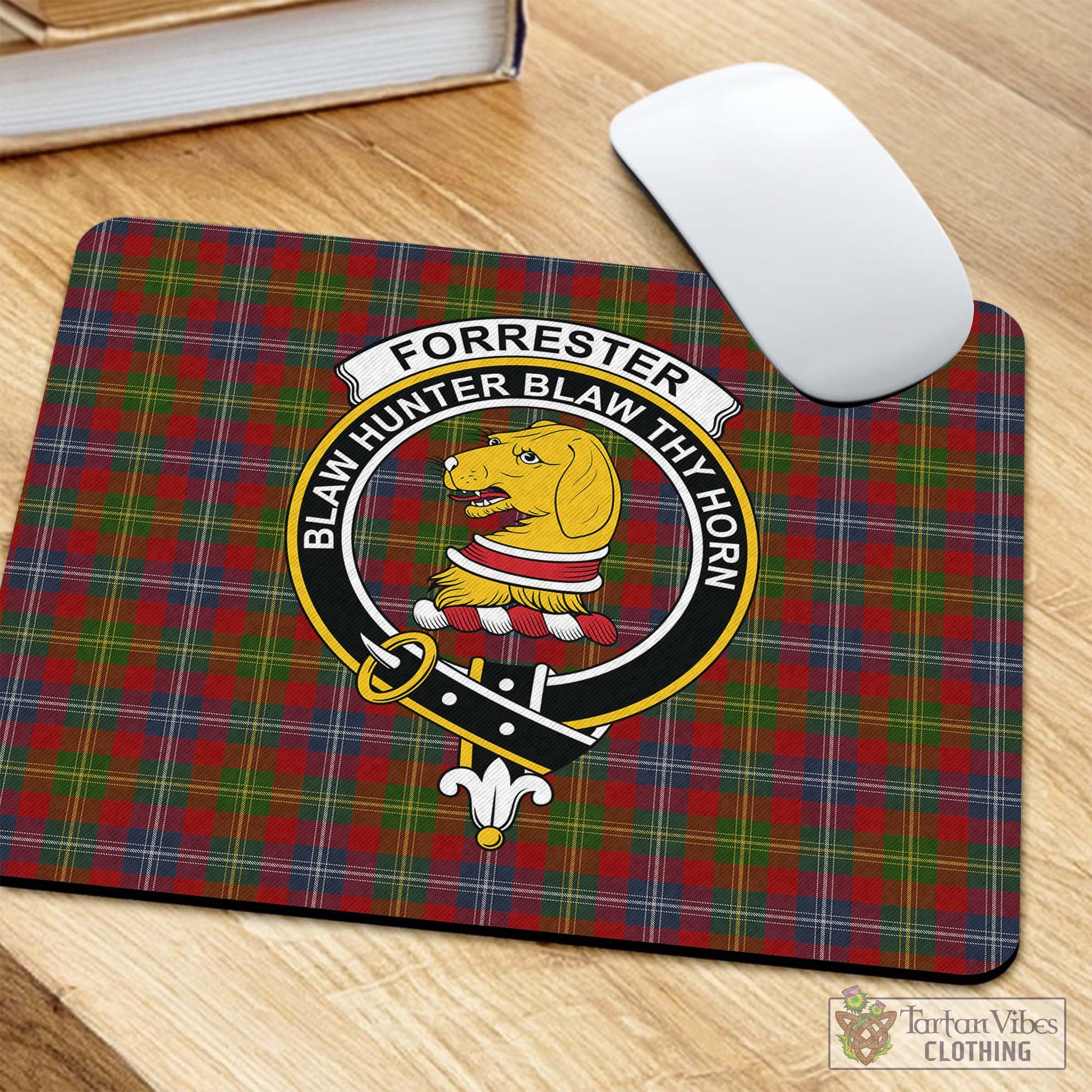 Tartan Vibes Clothing Forrester or Foster Tartan Mouse Pad with Family Crest