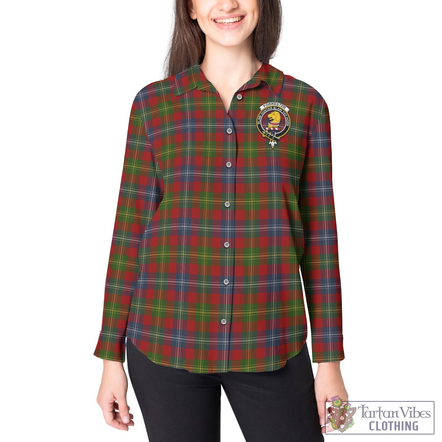 Tartan Vibes Clothing Forrester or Foster Tartan Womens Casual Shirt with Family Crest