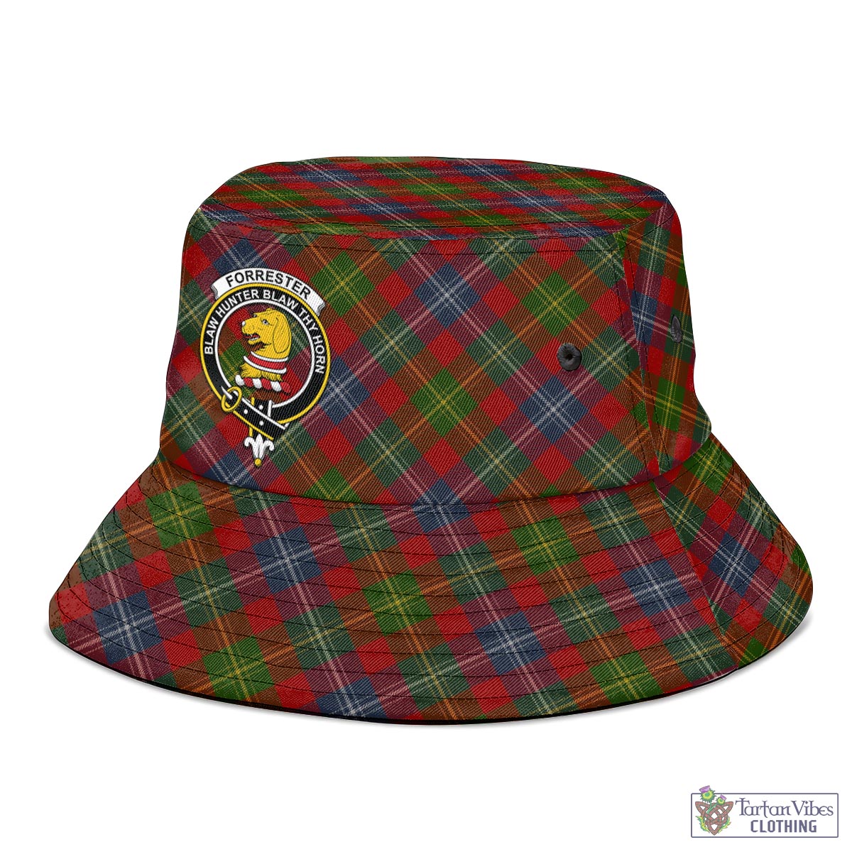 Tartan Vibes Clothing Forrester or Foster Tartan Bucket Hat with Family Crest