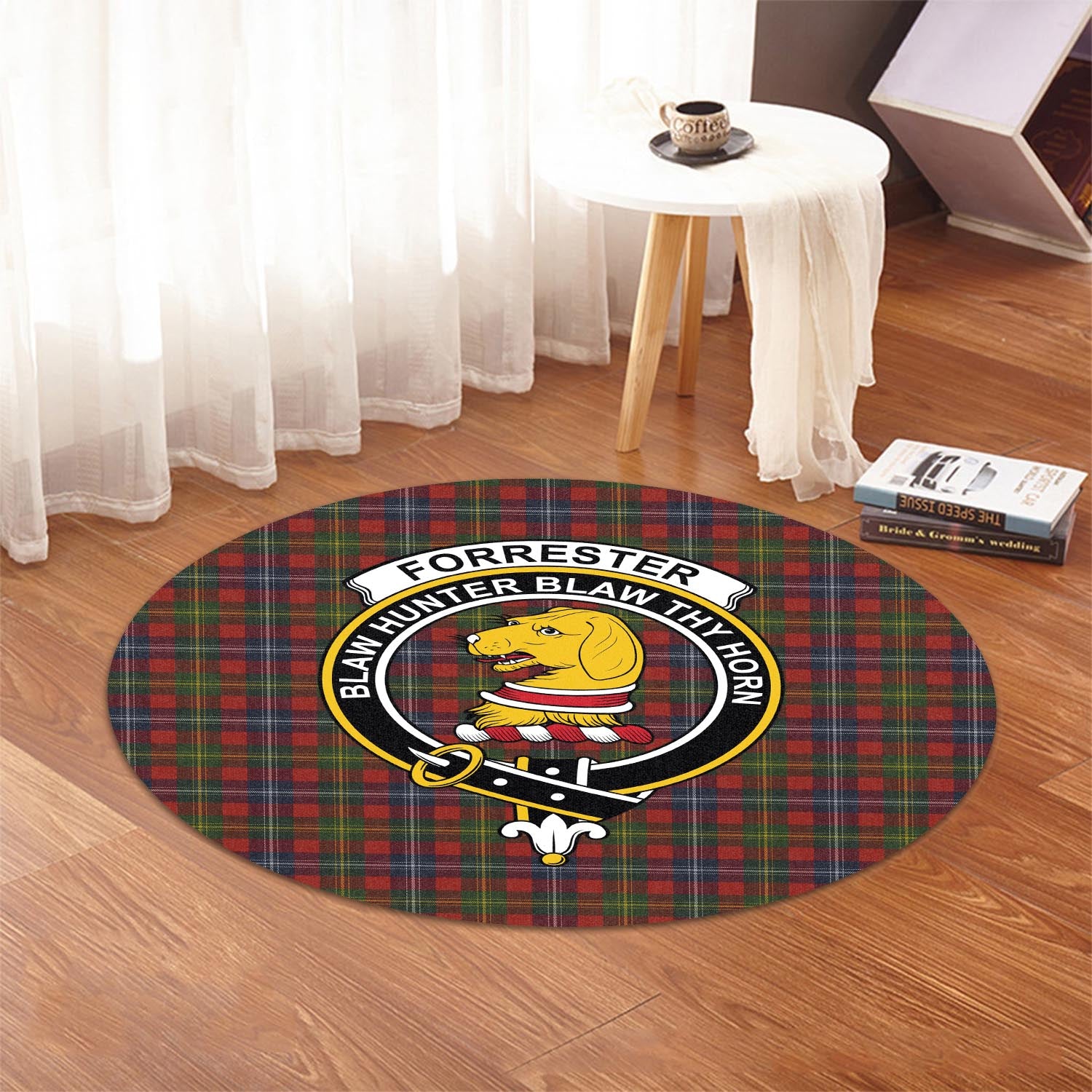 Forrester or Foster Tartan Round Rug with Family Crest - Tartanvibesclothing
