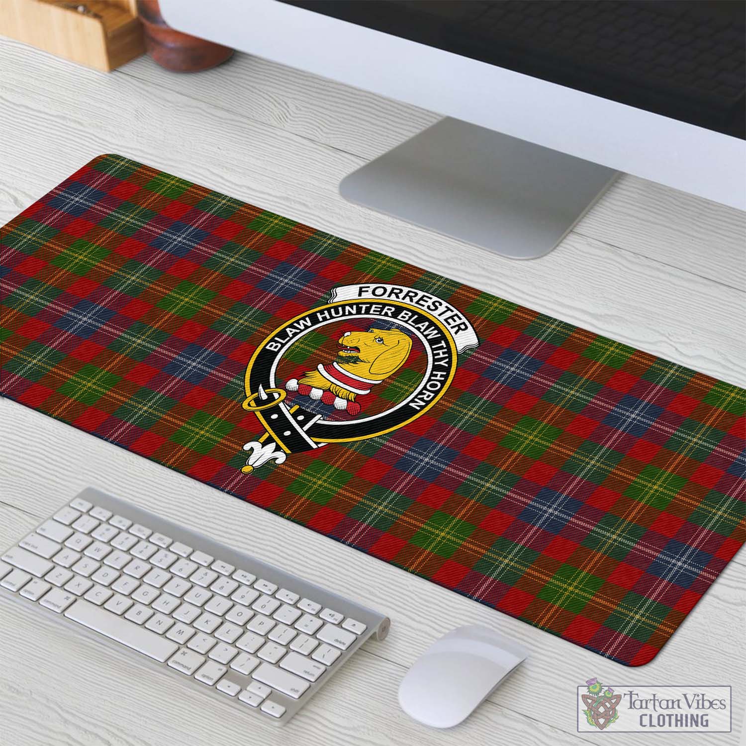 Tartan Vibes Clothing Forrester or Foster Tartan Mouse Pad with Family Crest