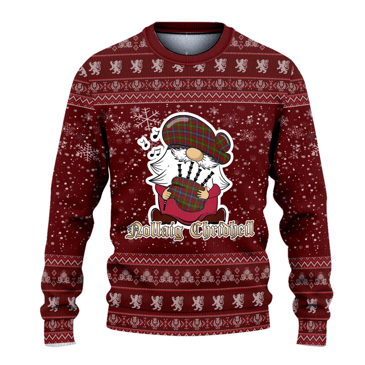 Forrester or Foster Clan Christmas Family Knitted Sweater with Funny Gnome Playing Bagpipes - Tartanvibesclothing