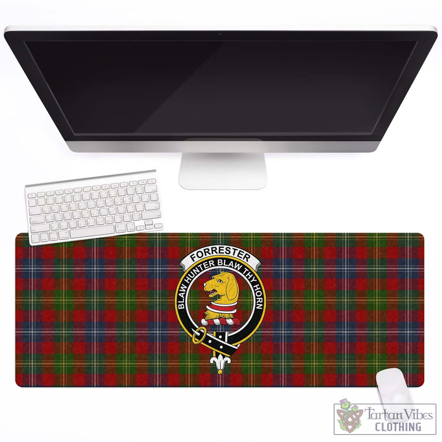 Tartan Vibes Clothing Forrester or Foster Tartan Mouse Pad with Family Crest