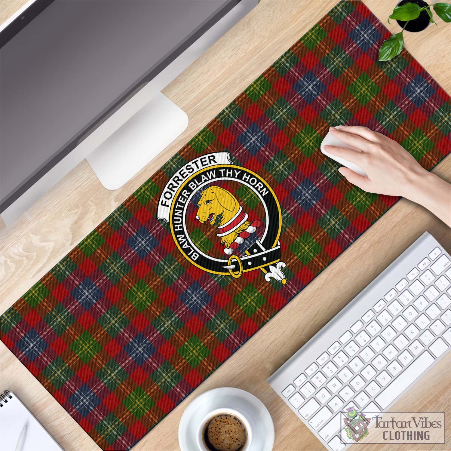Tartan Vibes Clothing Forrester or Foster Tartan Mouse Pad with Family Crest