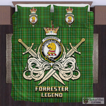 Forrester Hunting Tartan Bedding Set with Clan Crest and the Golden Sword of Courageous Legacy