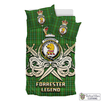 Forrester Hunting Tartan Bedding Set with Clan Crest and the Golden Sword of Courageous Legacy