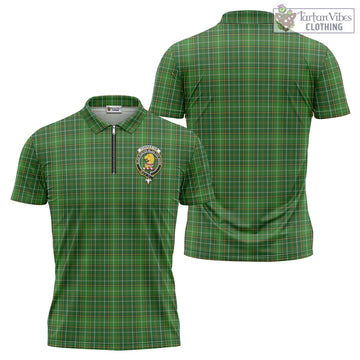 Forrester Hunting Tartan Zipper Polo Shirt with Family Crest