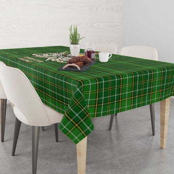 Forrester Hunting Tartan Tablecloth with Clan Crest and the Golden Sword of Courageous Legacy