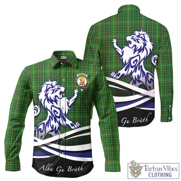 Forrester Hunting Tartan Long Sleeve Button Up Shirt with Alba Gu Brath Regal Lion Emblem