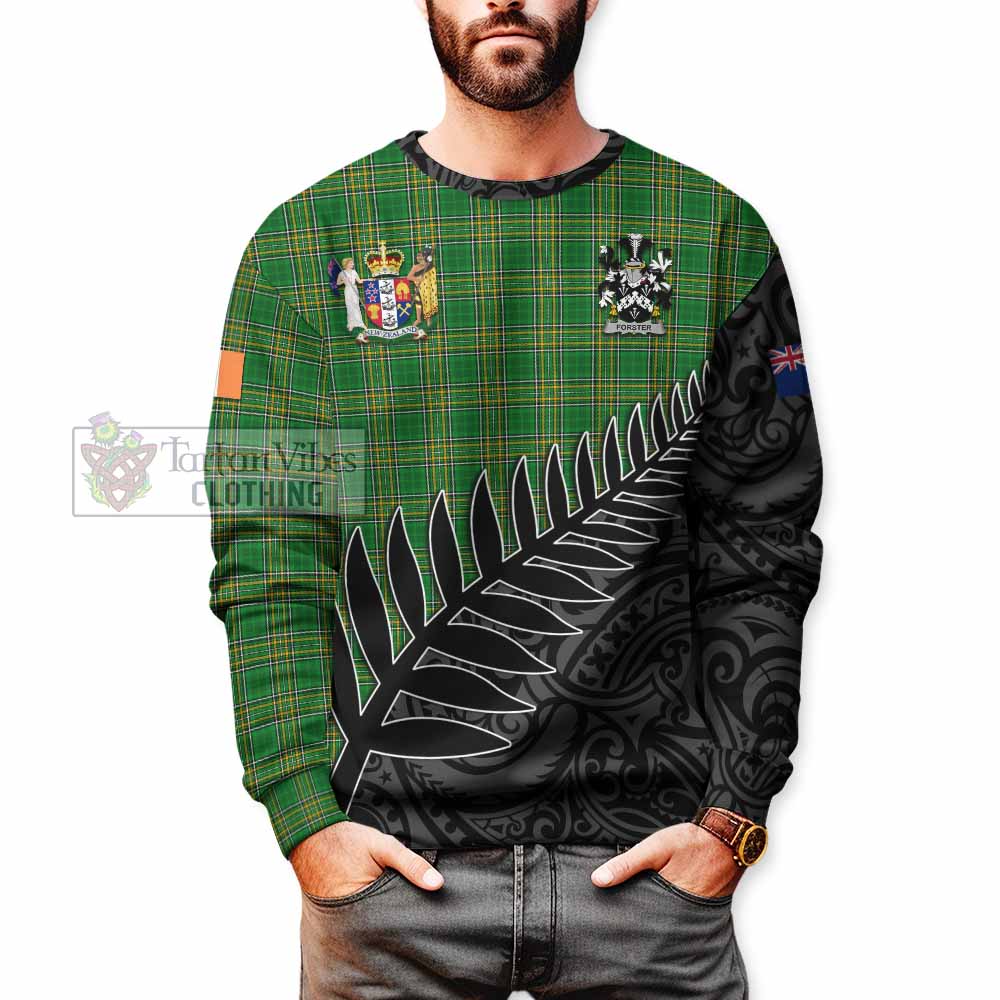 Tartan Vibes Clothing Forster Irish Clan Tartan Sweatshirt with Coat of Arms New Zealand Silver Fern Half Style