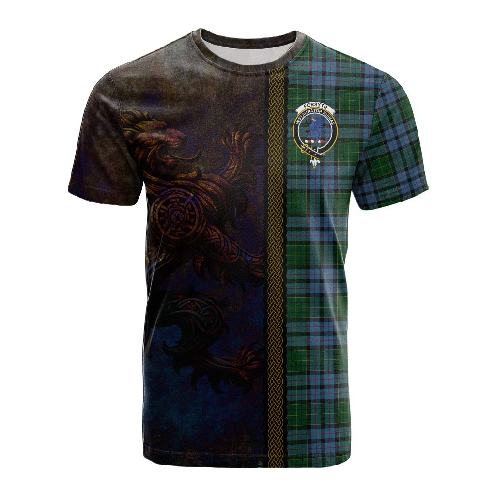 Tartan Vibes Clothing Forsyth Tartan Family Crest Cotton T-shirt Alba Gu Brath Be Brave Lion Ancient Style