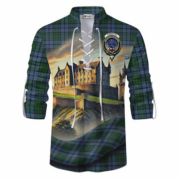 Forsyth Tartan Family Crest Ghillie Kilt Shirt with Scottish Ancient Castle Style Men - Tartan Vibes Clothing