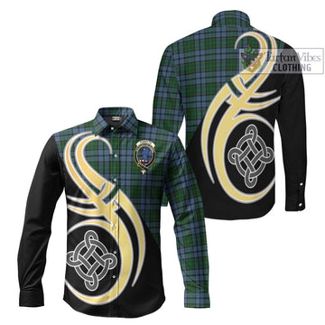 Forsyth Tartan Long Sleeve Button Shirt with Family Crest and Celtic Symbol Style Men's Shirt S - Tartan Vibes Clothing