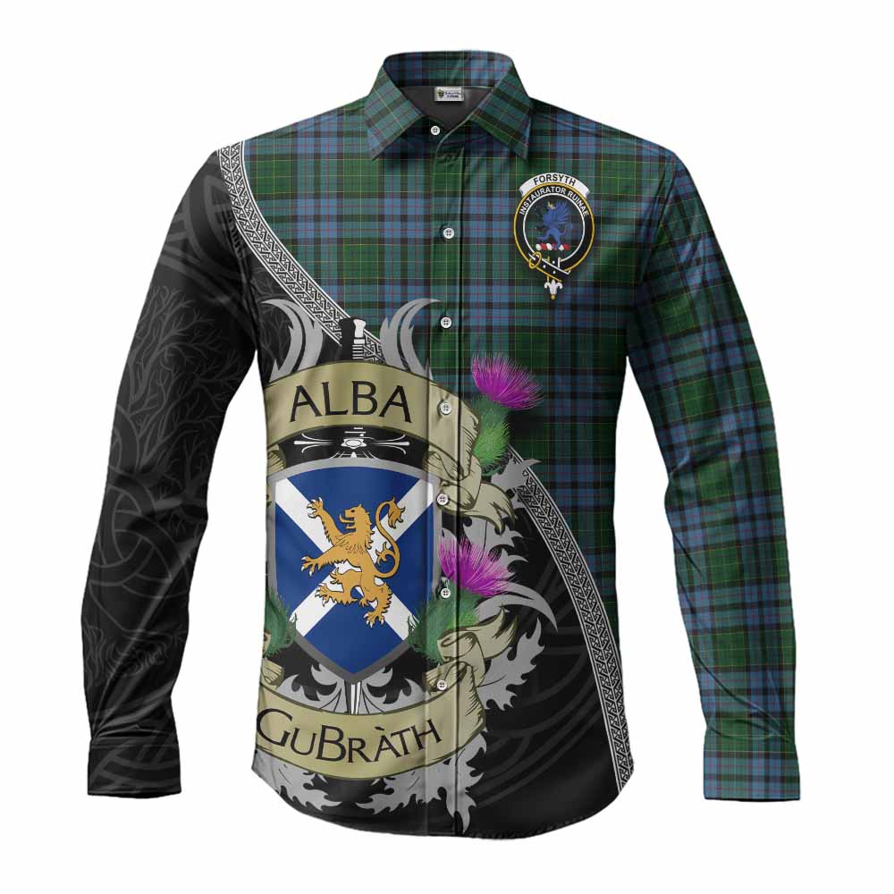 Forsyth Tartan Family Crest Long Sleeve Button Shirt Lion Rampant Royal Thistle Shield Celtic Inspired Men's Shirt S - Tartan Vibes Clothing