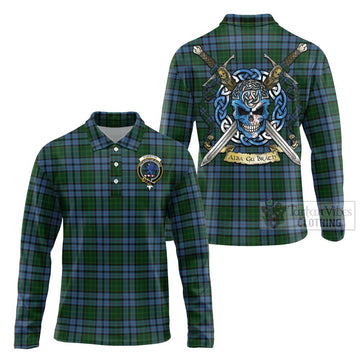 Forsyth Tartan Long Sleeve Polo Shirt with Family Crest Celtic Skull Style Unisex - Tartan Vibes Clothing