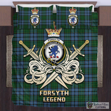 Tartan Vibes Clothing Forsyth Tartan Bedding Set with Clan Crest and the Golden Sword of Courageous Legacy