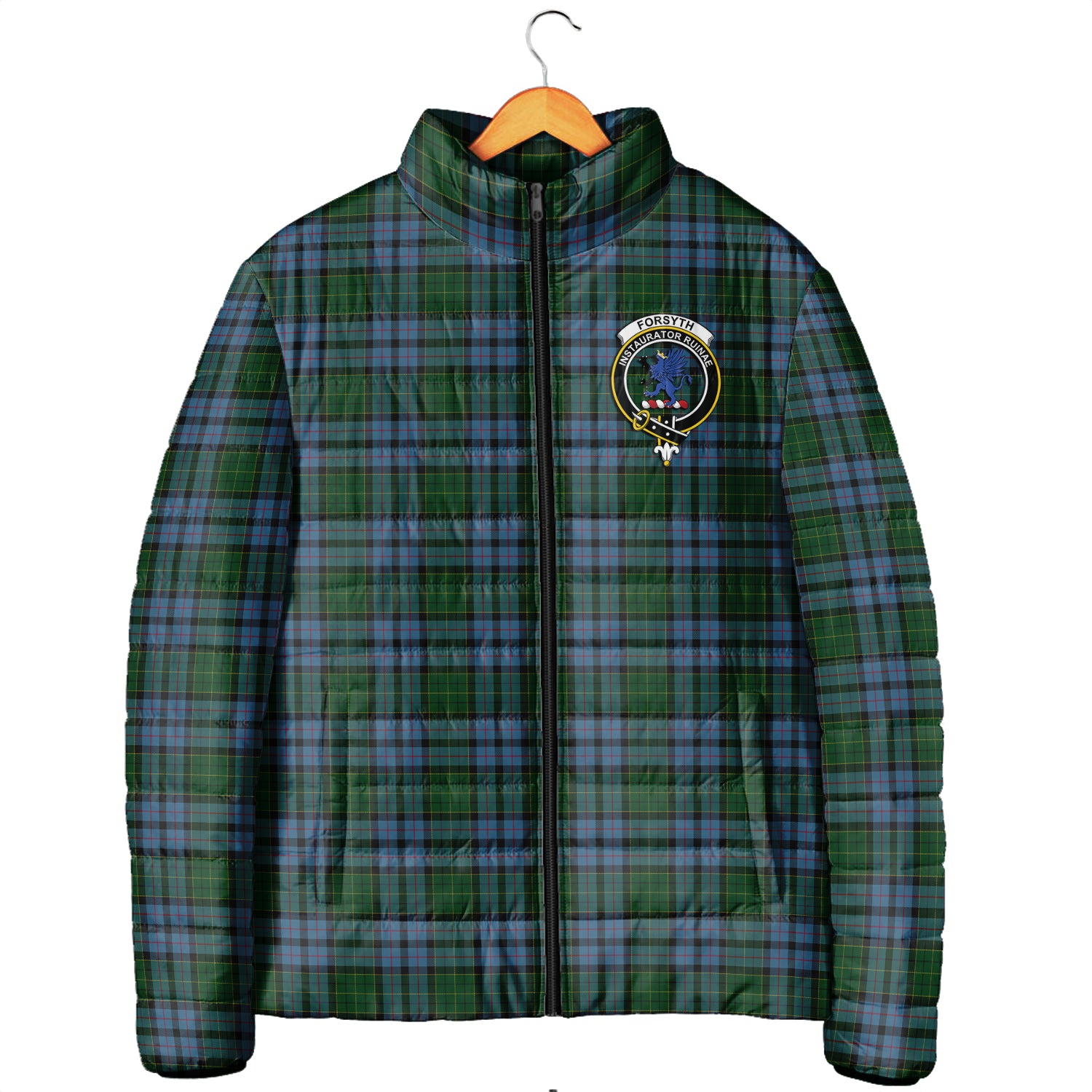 Forsyth Tartan Padded Jacket with Family Crest Men's Padded Jacket - Tartan Vibes Clothing