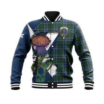 Tartan Vibes Clothing Forsyth Tartan Family Crest Baseball Jacket Scottish Thistle Celtic Inspired