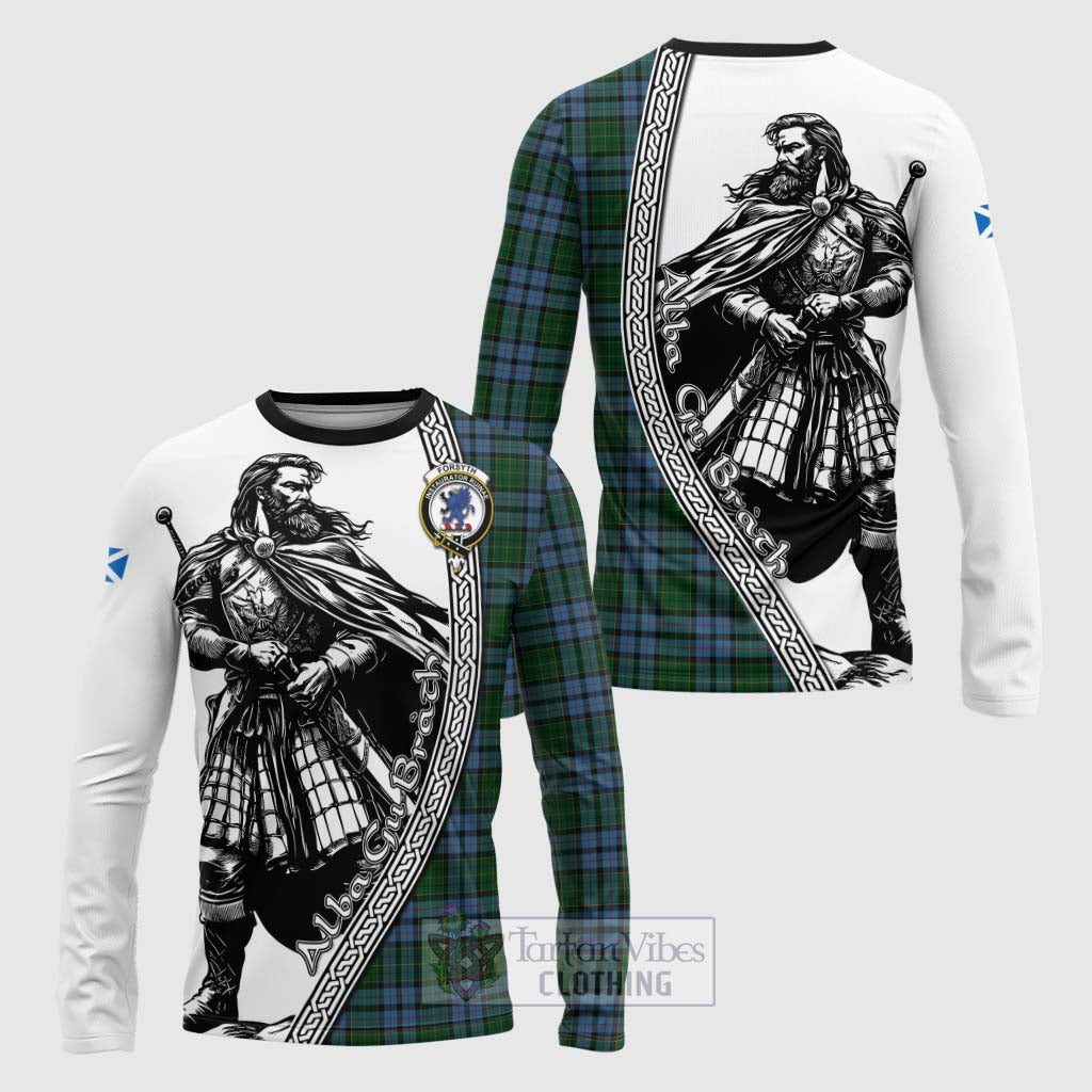 Forsyth Tartan Clan Crest Long Sleeve T-Shirt with Highlander Warrior Celtic Style Unisex - Tartan Vibes Clothing