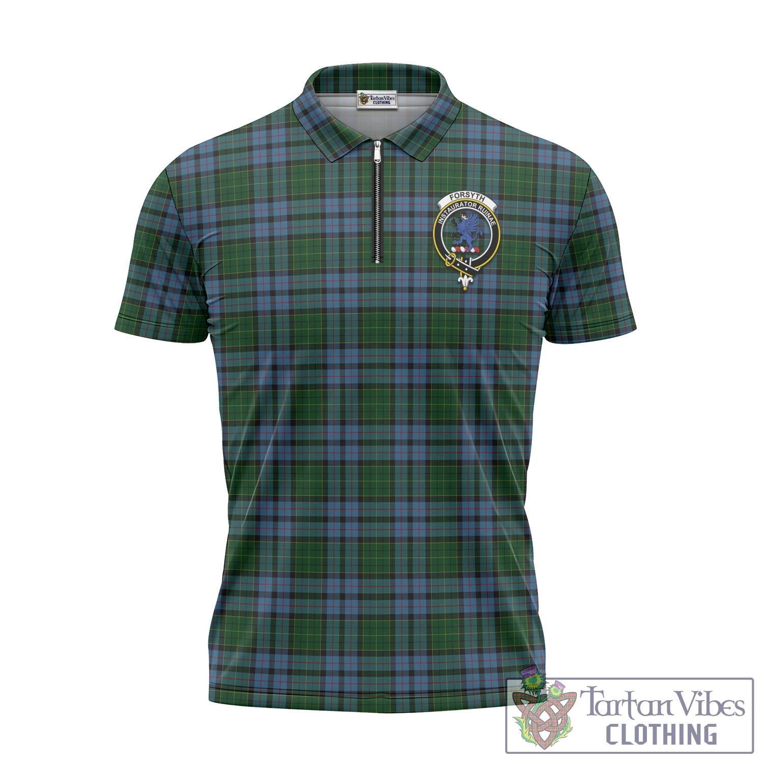 Forsyth Tartan Zipper Polo Shirt with Family Crest Unisex - Tartan Vibes Clothing