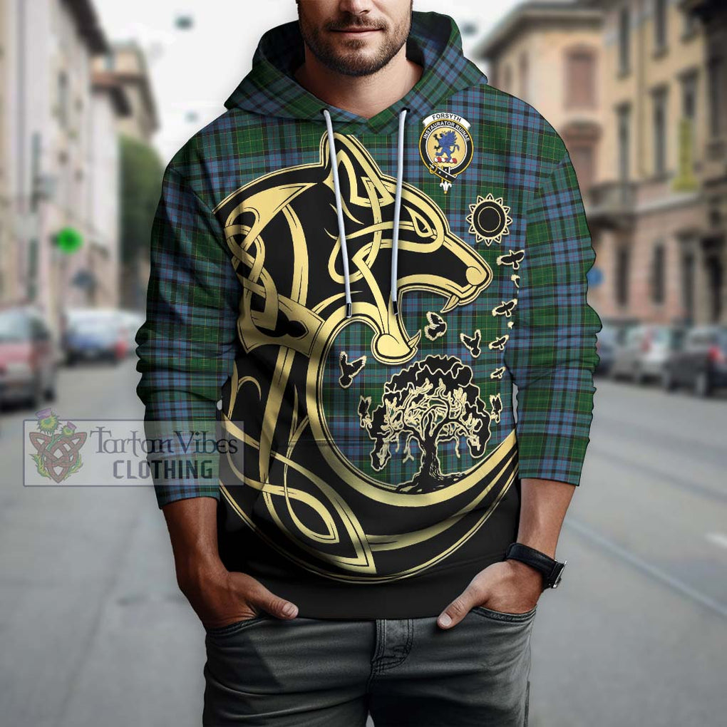 Forsyth Tartan Hoodie with Family Crest Celtic Wolf Style Zip Hoodie - Tartan Vibes Clothing