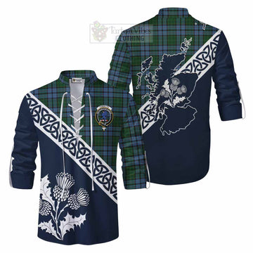 Forsyth Tartan Ghillie Kilt Shirt Featuring Thistle and Scotland Map Men - Tartan Vibes Clothing
