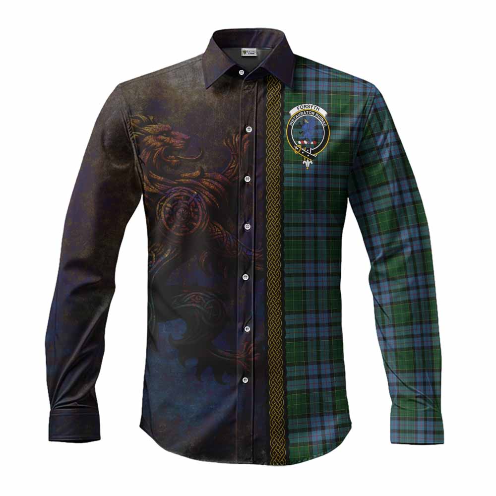 Forsyth Tartan Family Crest Long Sleeve Button Shirt Alba Gu Brath Be Brave Lion Ancient Style Men's Shirt S - Tartan Vibes Clothing