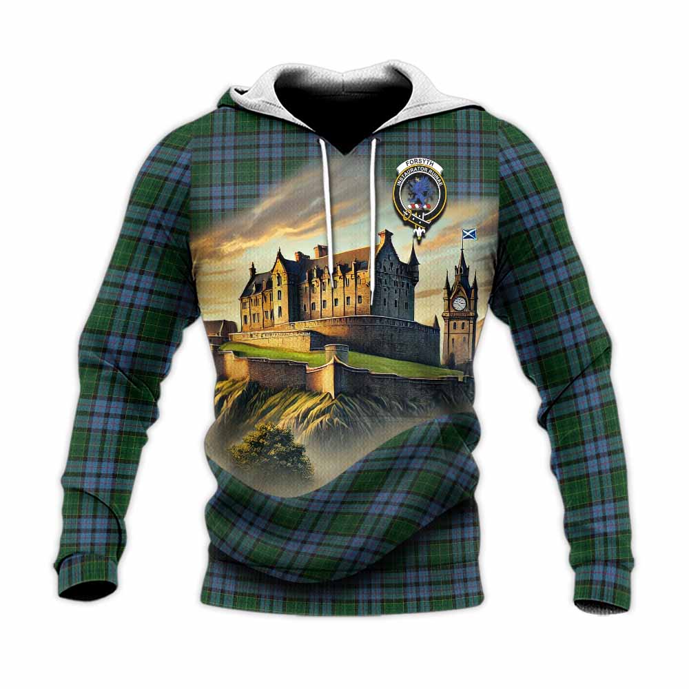 Forsyth Tartan Family Crest Knitted Hoodie with Scottish Ancient Castle Style Unisex Knitted Pullover Hoodie - Tartan Vibes Clothing