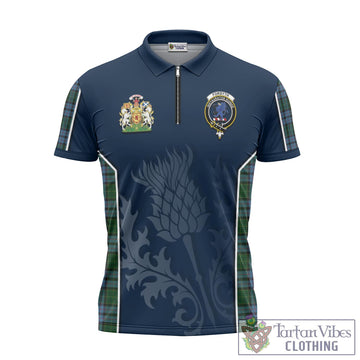 Forsyth Tartan Zipper Polo Shirt with Family Crest and Scottish Thistle Vibes Sport Style
